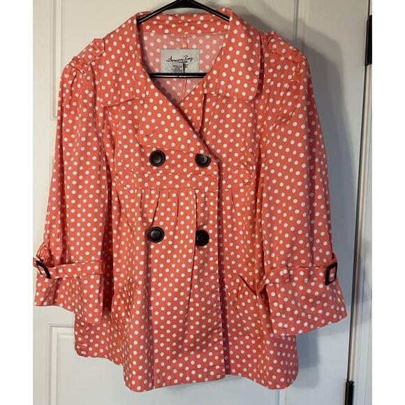 American Rag Orange Polka Dot Baby Doll 3/4 Sleeve Pockets Jacket/Top 1X - Picture 1 of 8